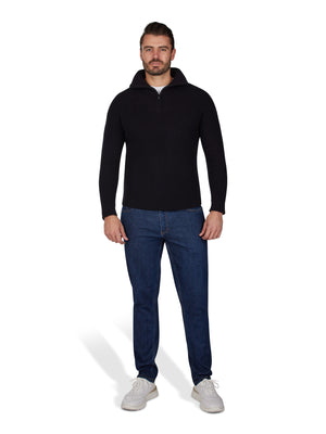 Long Sleeve Rib Texture Quarter Zip Knit - Black