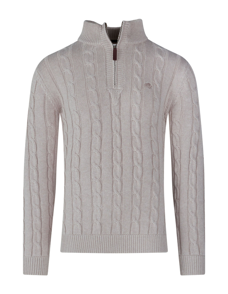 Chunky Cable Knit Quarter Zip - Oatmeal
