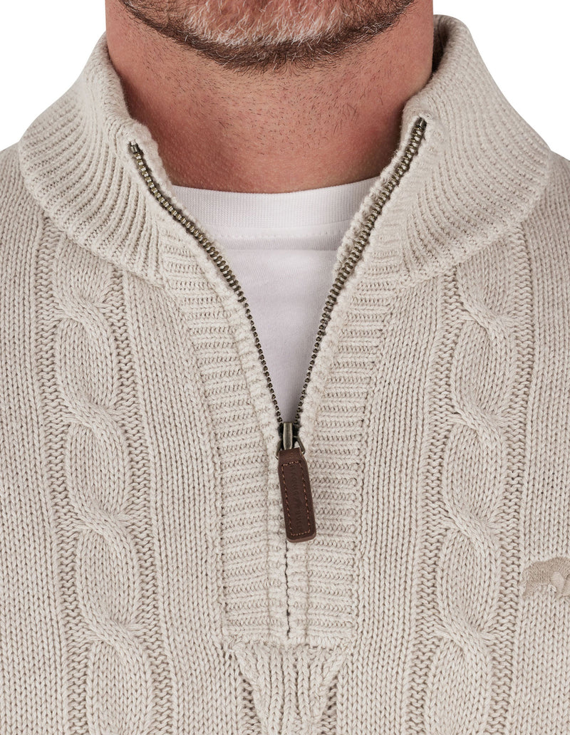 Chunky Cable Knit Quarter Zip - Oatmeal