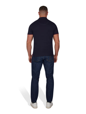 Diagonal Stripe Pique Polo - Navy