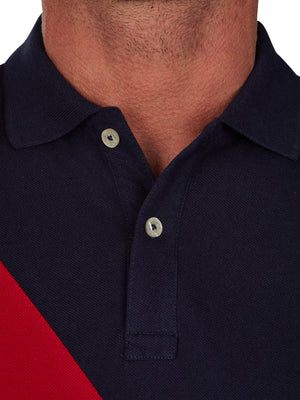 Diagonal Stripe Pique Polo - Navy