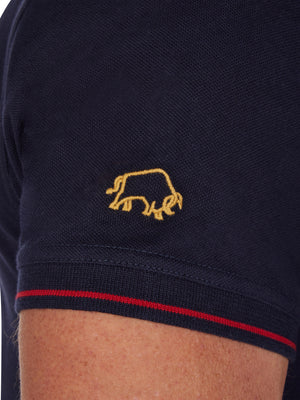 Diagonal Stripe Pique Polo - Navy