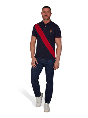 Diagonal Stripe Pique Polo - Navy