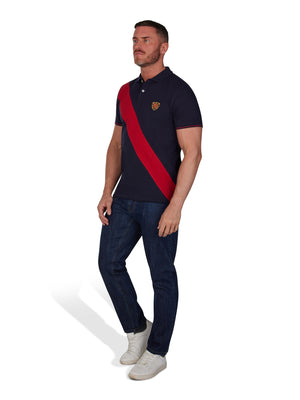 Diagonal Stripe Pique Polo - Navy