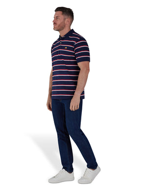 2 Colour Breton Pique Polo - Navy