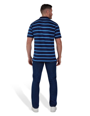 Trio Stripe Pique Polo - Navy