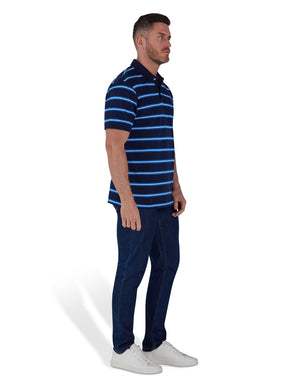 Trio Stripe Pique Polo - Navy
