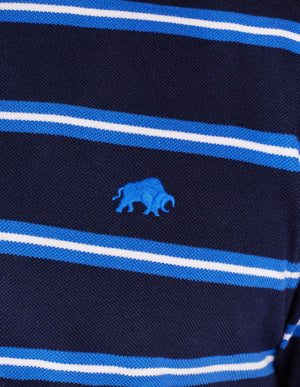 Trio Stripe Pique Polo - Navy