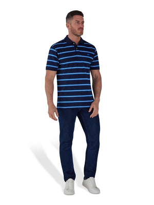 Trio Stripe Pique Polo - Navy