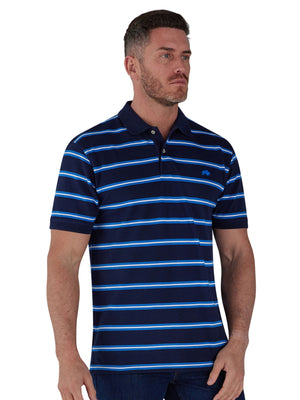 Trio Stripe Pique Polo - Navy