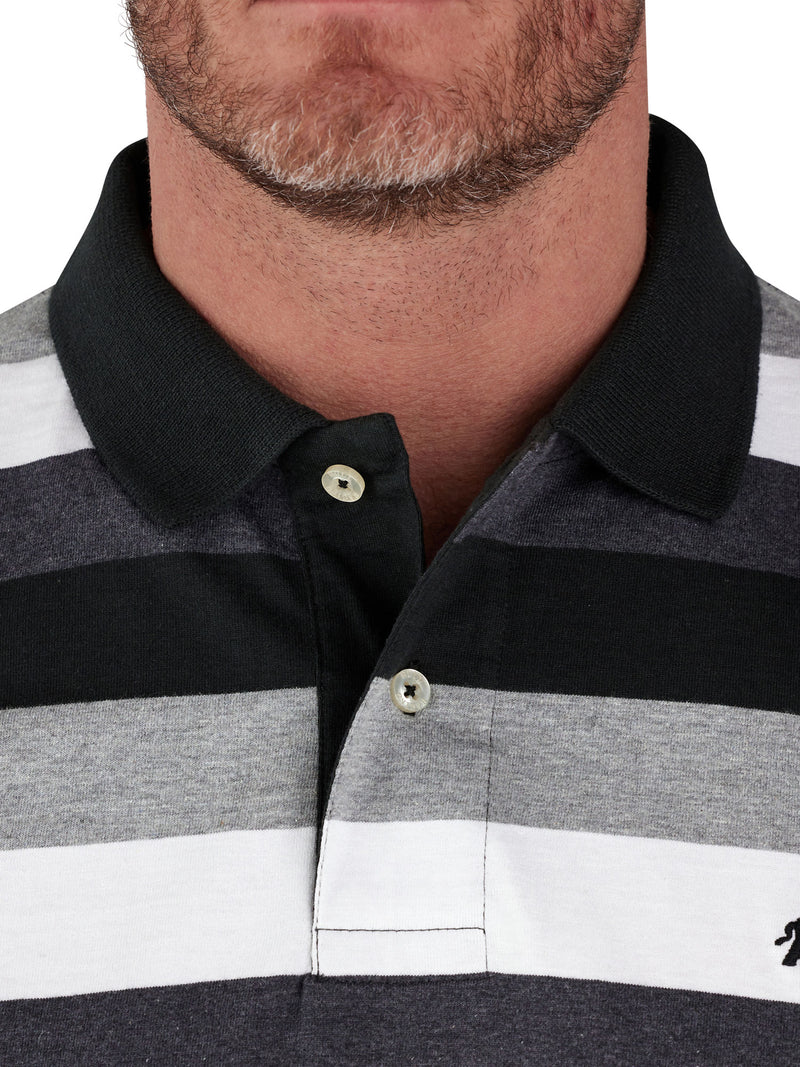 Irregular Hoop Jersey Polo - Grey Marl