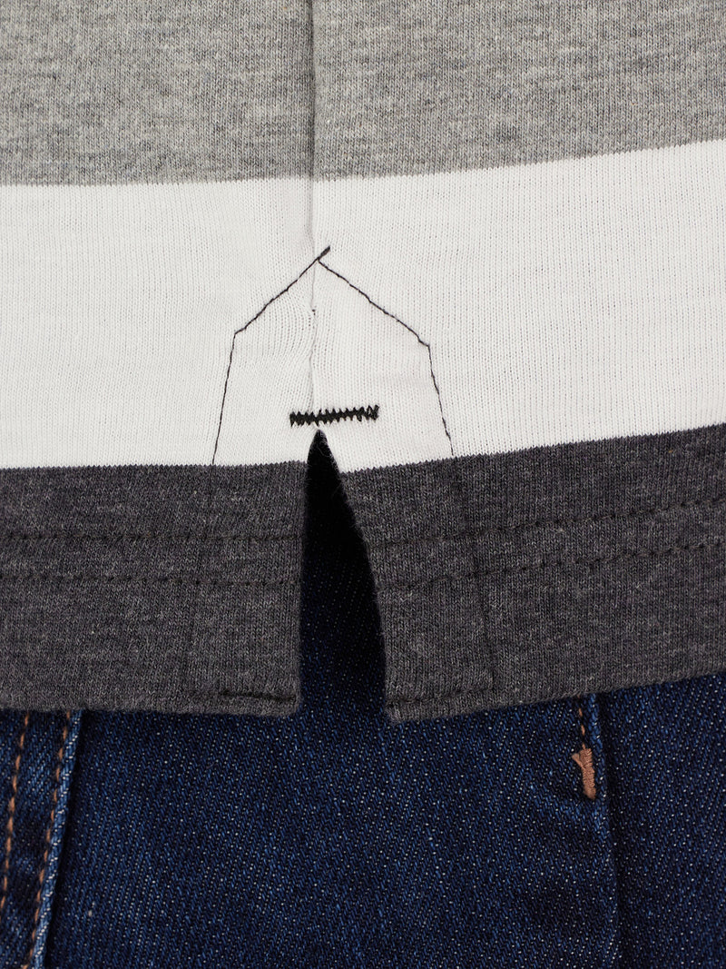 Irregular Hoop Jersey Polo - Grey Marl