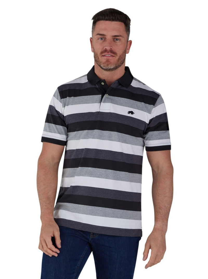 Irregular Hoop Jersey Polo - Grey Marl