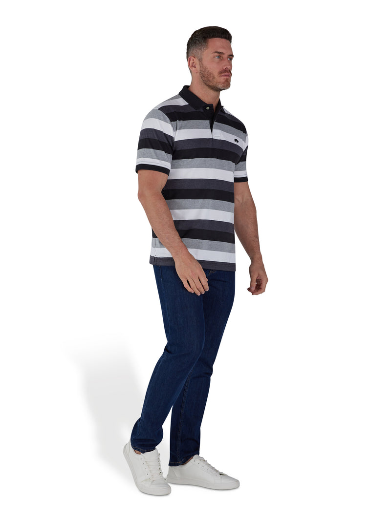 Irregular Hoop Jersey Polo - Grey Marl