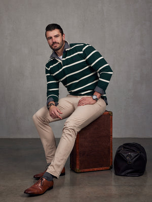 Long Sleeve Fine Stripe Rugby - Forest