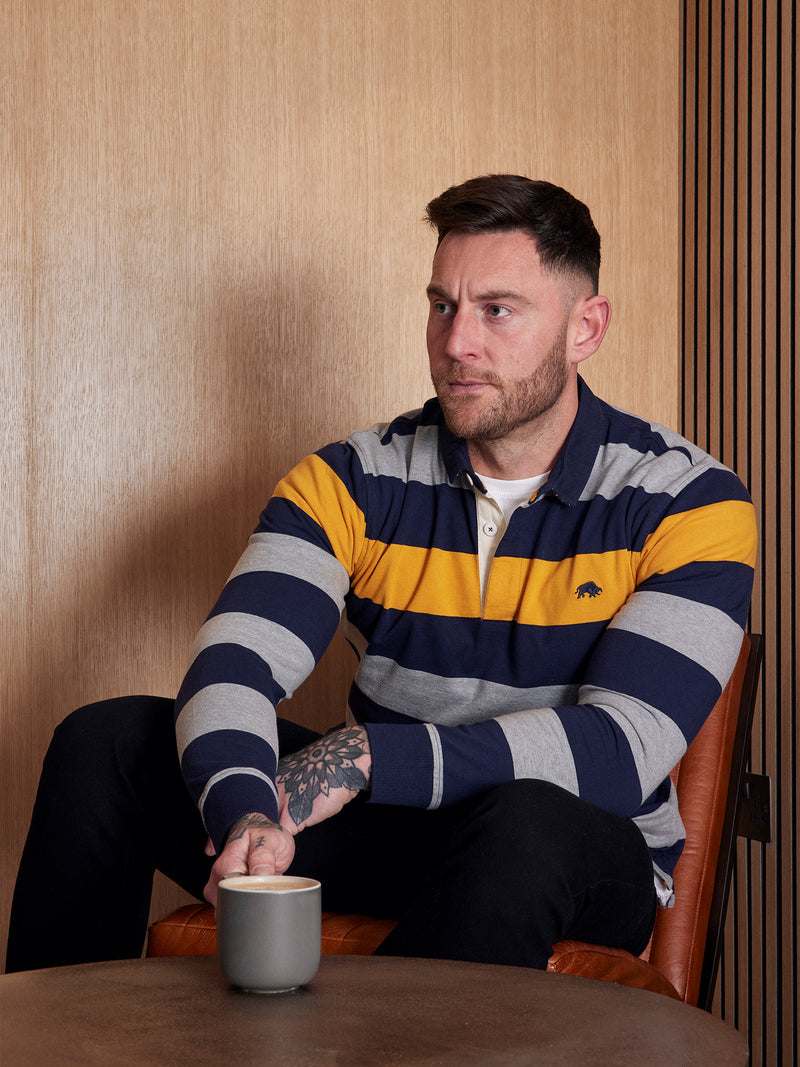 Long Sleeve Irregular Stripe Rugby - Grey