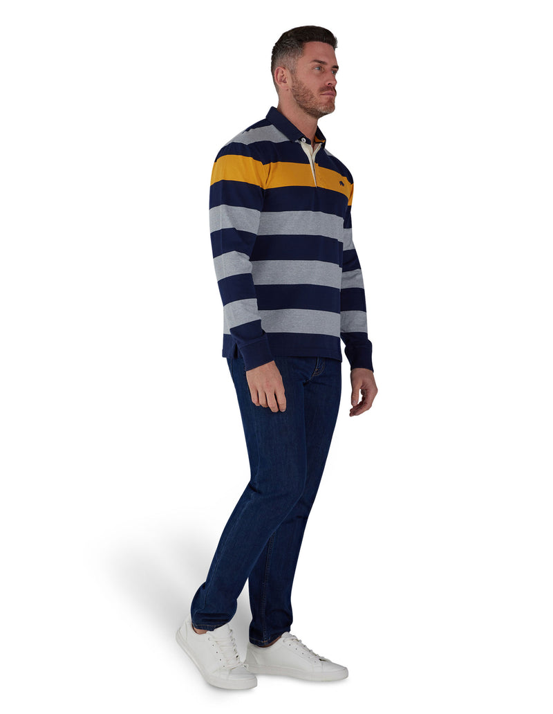 Long Sleeve Irregular Stripe Rugby - Grey