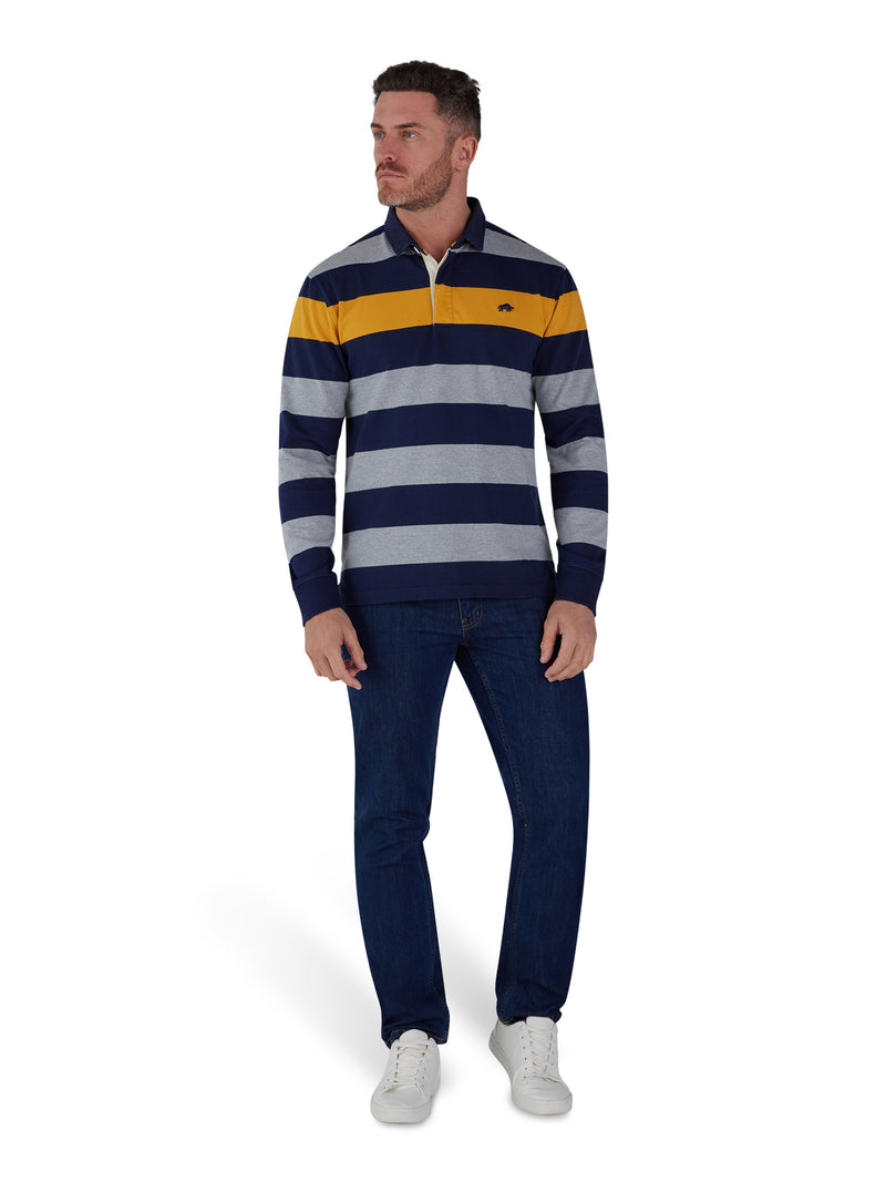 Long Sleeve Irregular Stripe Rugby - Grey