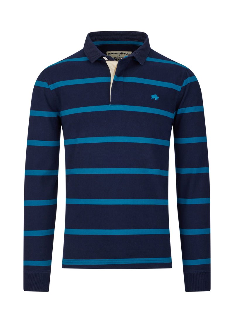 Long Sleeve Fine Stripe Rugby - Navy