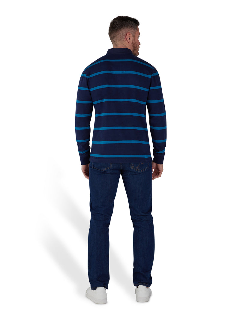 Long Sleeve Fine Stripe Rugby - Navy