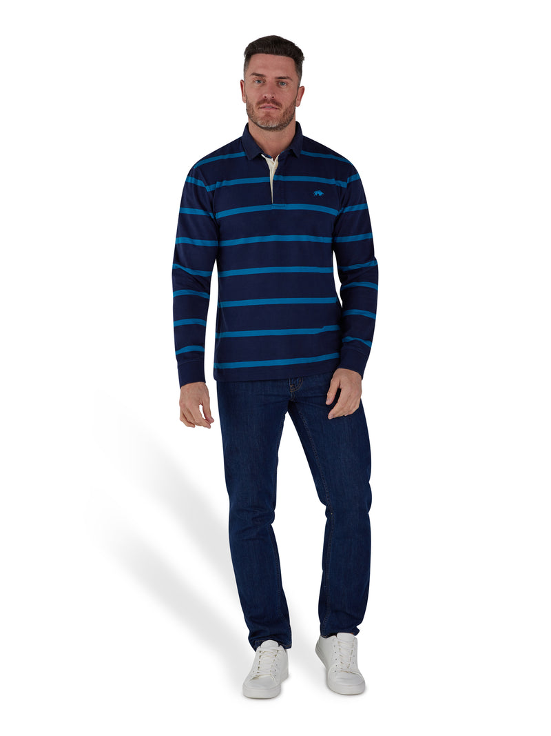 Long Sleeve Fine Stripe Rugby - Navy