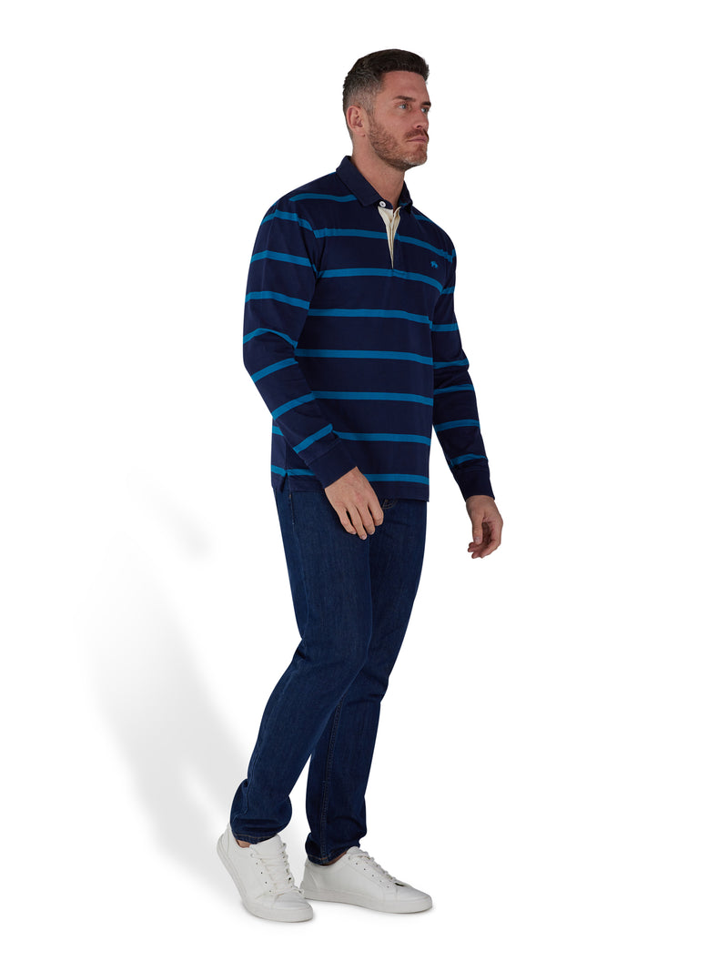 Long Sleeve Fine Stripe Rugby - Navy