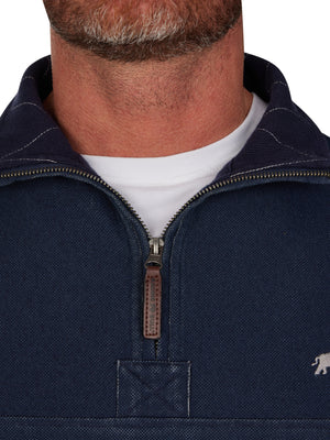 Pique Quarter Zip Sweat - Navy