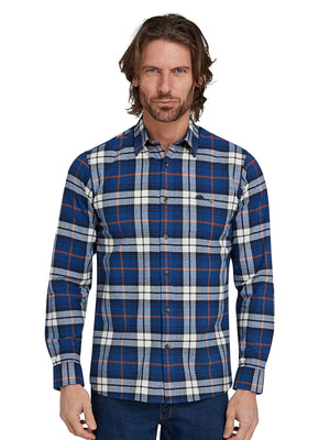 Long Sleeve Large Plaid Brushed Cotton Shirt - Navy