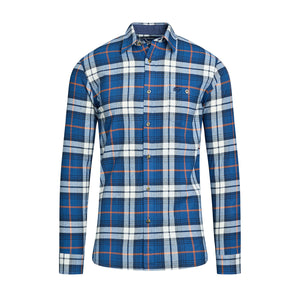 Long Sleeve Large Plaid Brushed Cotton Shirt - Navy