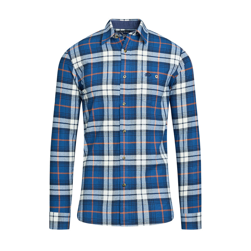 Long Sleeve Large Plaid Brushed Cotton Shirt - Navy