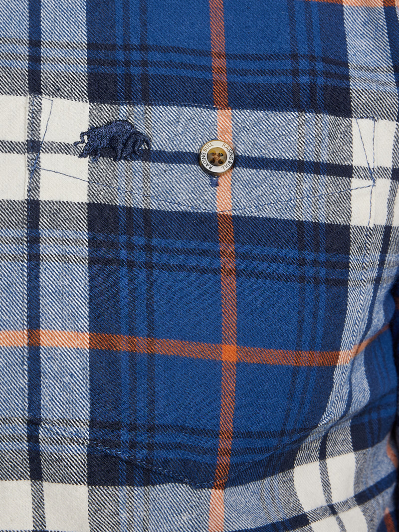 Long Sleeve Large Plaid Brushed Cotton Shirt - Navy