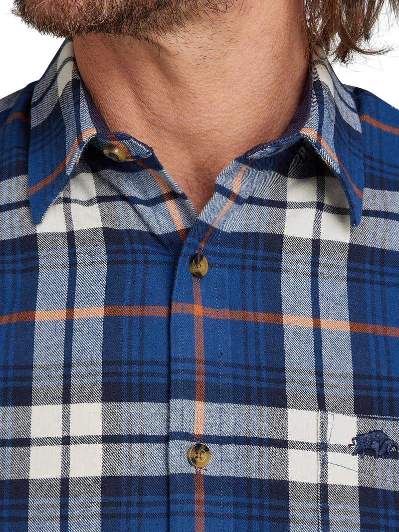 Long Sleeve Large Plaid Brushed Cotton Shirt - Navy