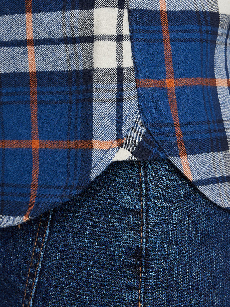 Long Sleeve Large Plaid Brushed Cotton Shirt - Navy