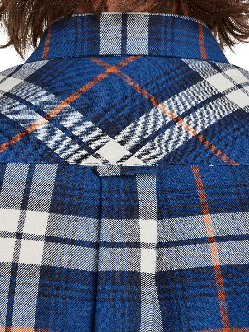 Long Sleeve Large Plaid Brushed Cotton Shirt - Navy