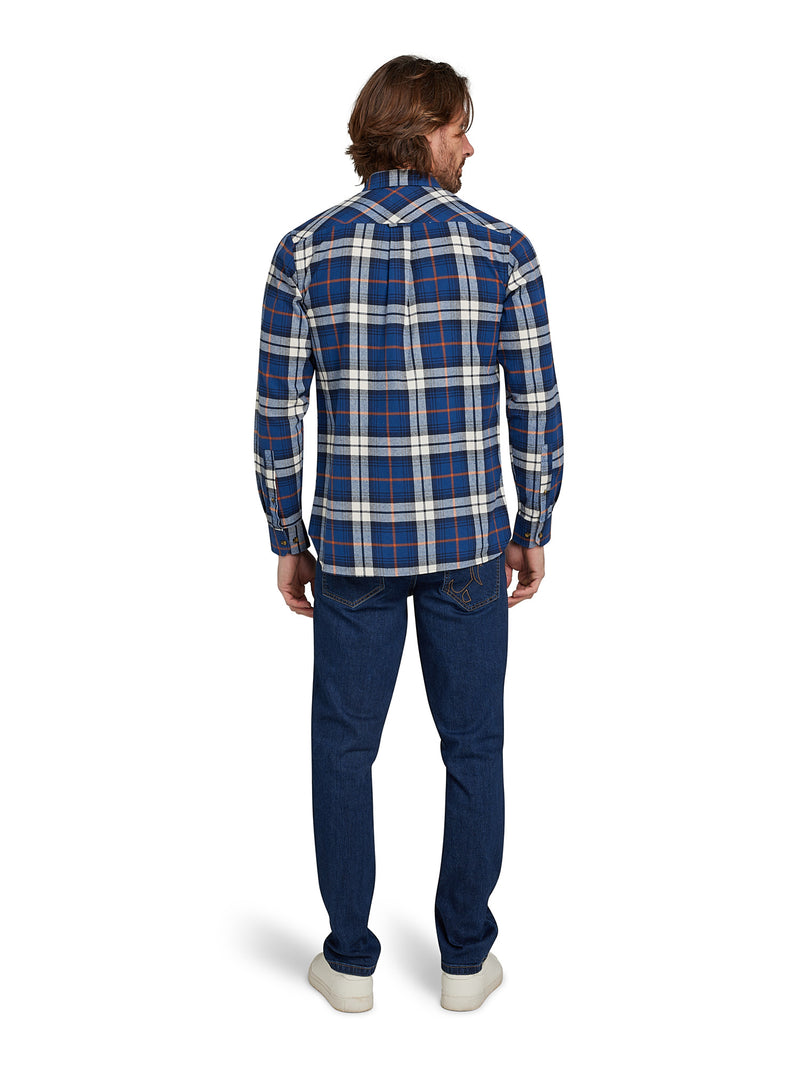 Long Sleeve Large Plaid Brushed Cotton Shirt - Navy