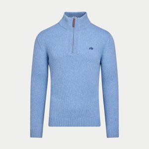 Chunky Fleck Quarter Zip Knit - Chambray