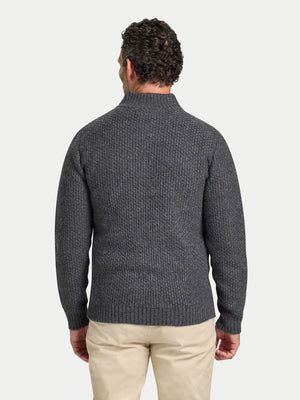 Chunky Textured Quarter Zip Knit - Dark Grey Marl