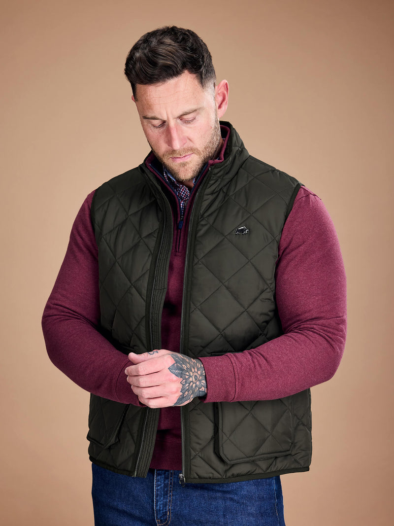 Patch Pocket Quilted Gilet - Khaki
