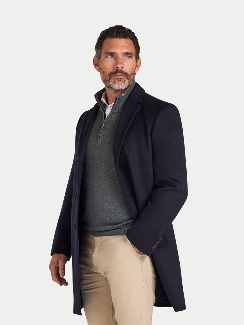 Wool Blend Coat - Navy