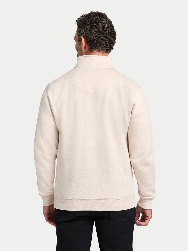 Tonal Embroidered Quarter Zip Sweat - Ecru Marl