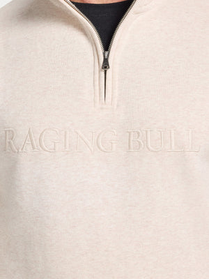 Tonal Embroidered Quarter Zip Sweat - Ecru Marl
