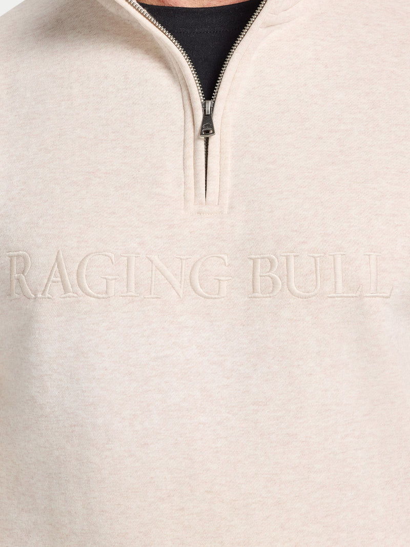 Tonal Embroidered Quarter Zip Sweat - Ecru Marl