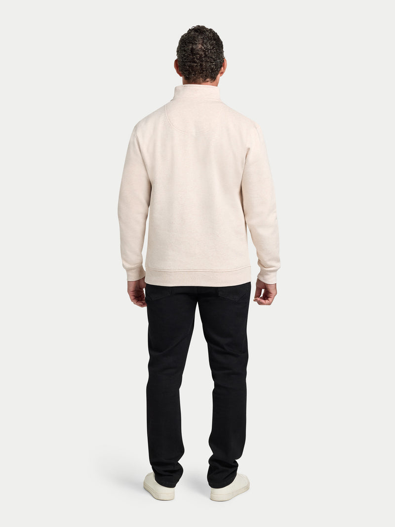 Tonal Embroidered Quarter Zip Sweat - Ecru Marl