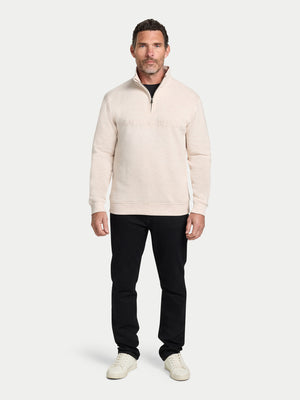 Tonal Embroidered Quarter Zip Sweat - Ecru Marl