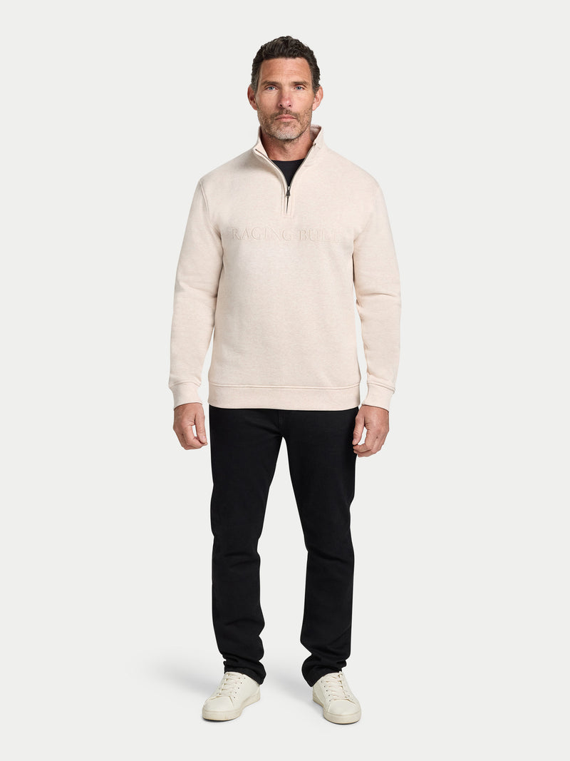 Tonal Embroidered Quarter Zip Sweat - Ecru Marl