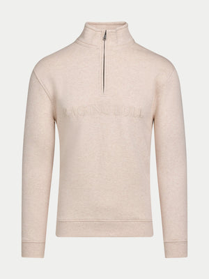 Tonal Embroidered Quarter Zip Sweat - Ecru Marl
