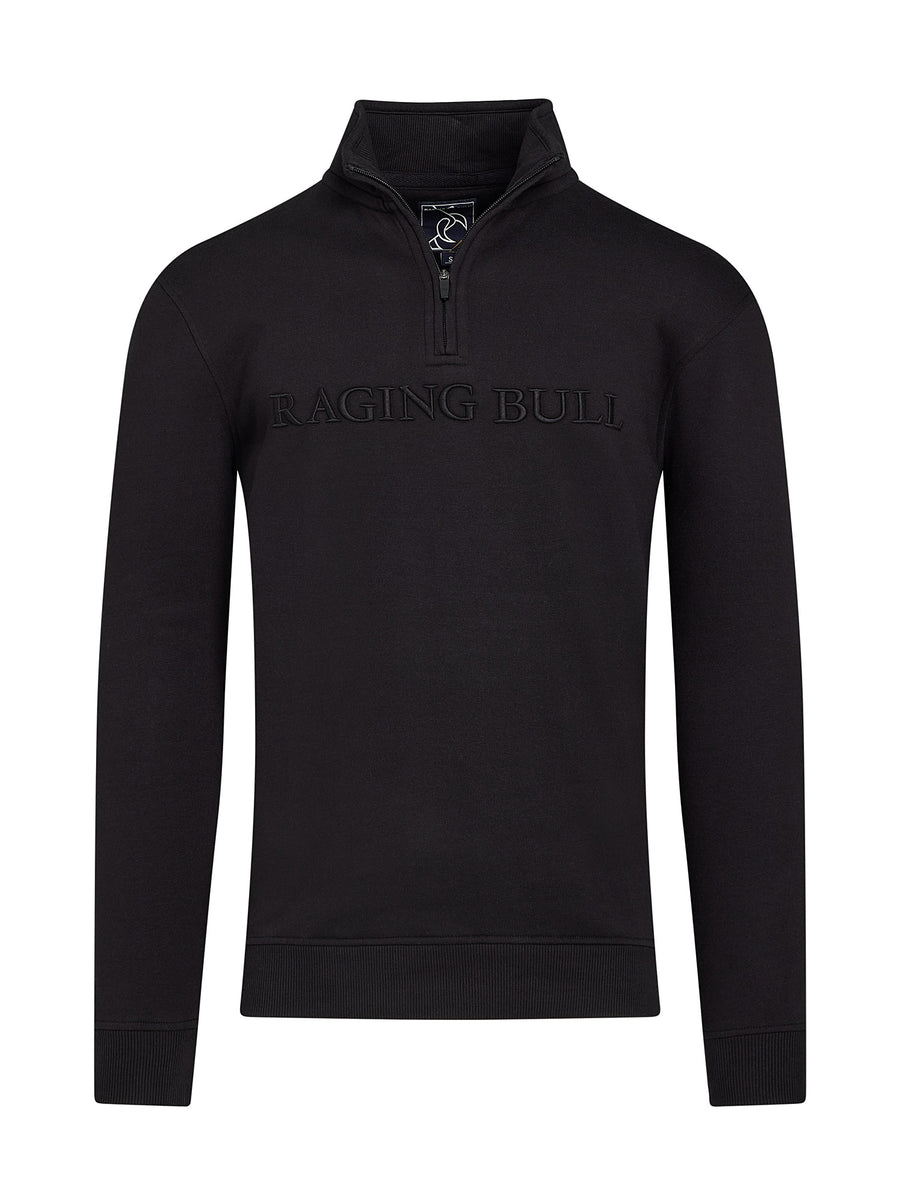 Embroidered Quarter Zip Sweat - Black – Raging Bull Clothing