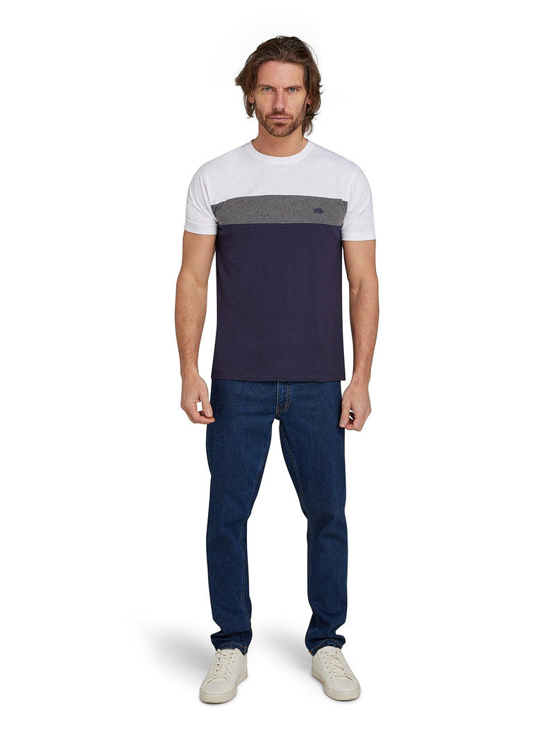 Cut & Sew Panel T-Shirt - Navy