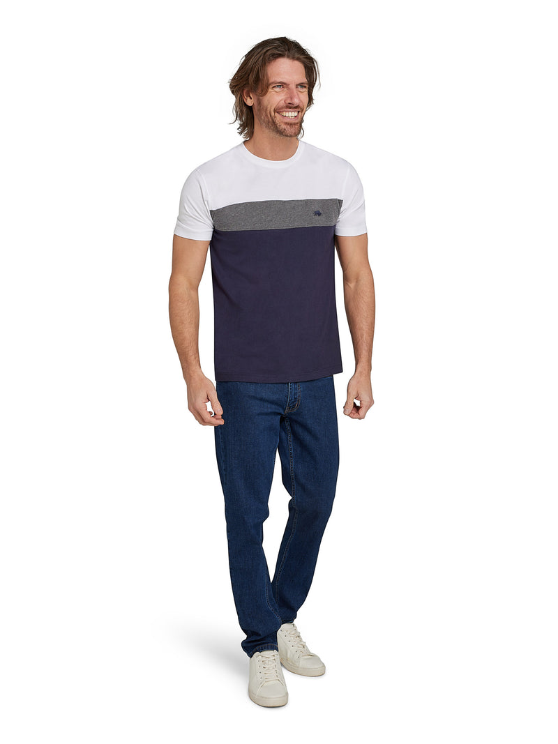 Cut & Sew Panel T-Shirt - Navy