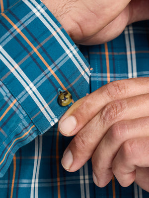 Long Sleeve Linear Check Cotton Poplin Shirt - Petrol